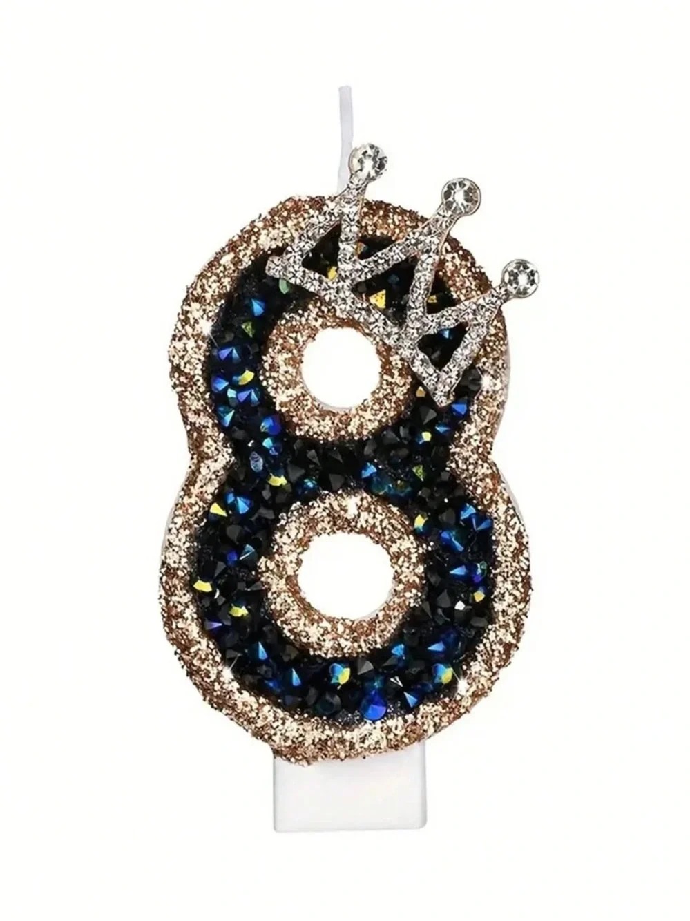 Sparkling Number 8 & 3 Candle with Rhinestone Crown - Black & Rose Gold